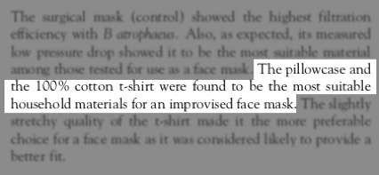 Pillowcase and cotton t-shirt best for homemade DIY mask